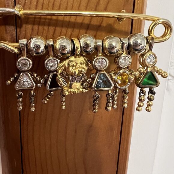 Birthstone Safety Pin Brooch Sterling 925 January March April May November Dog - Picture 2 of 10